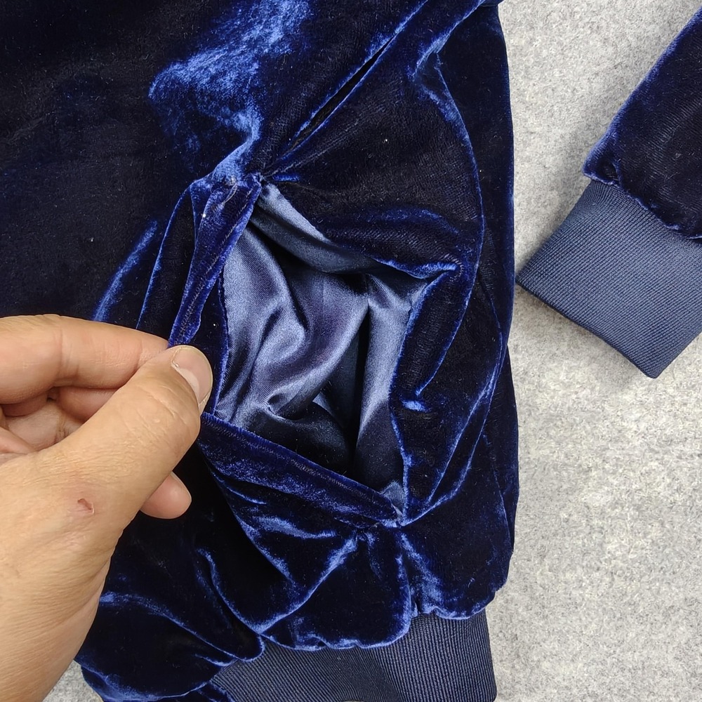 Reves Jacket Mens Medium Blue Velvet Bomber Full Zip Lined Pockets Rib Knit - Picture 6 of 10